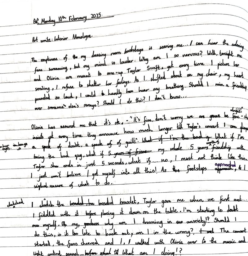 An anonymised excerpt of a Year 6 pupil's writing, showing sophisticated sentence structures and figurative language